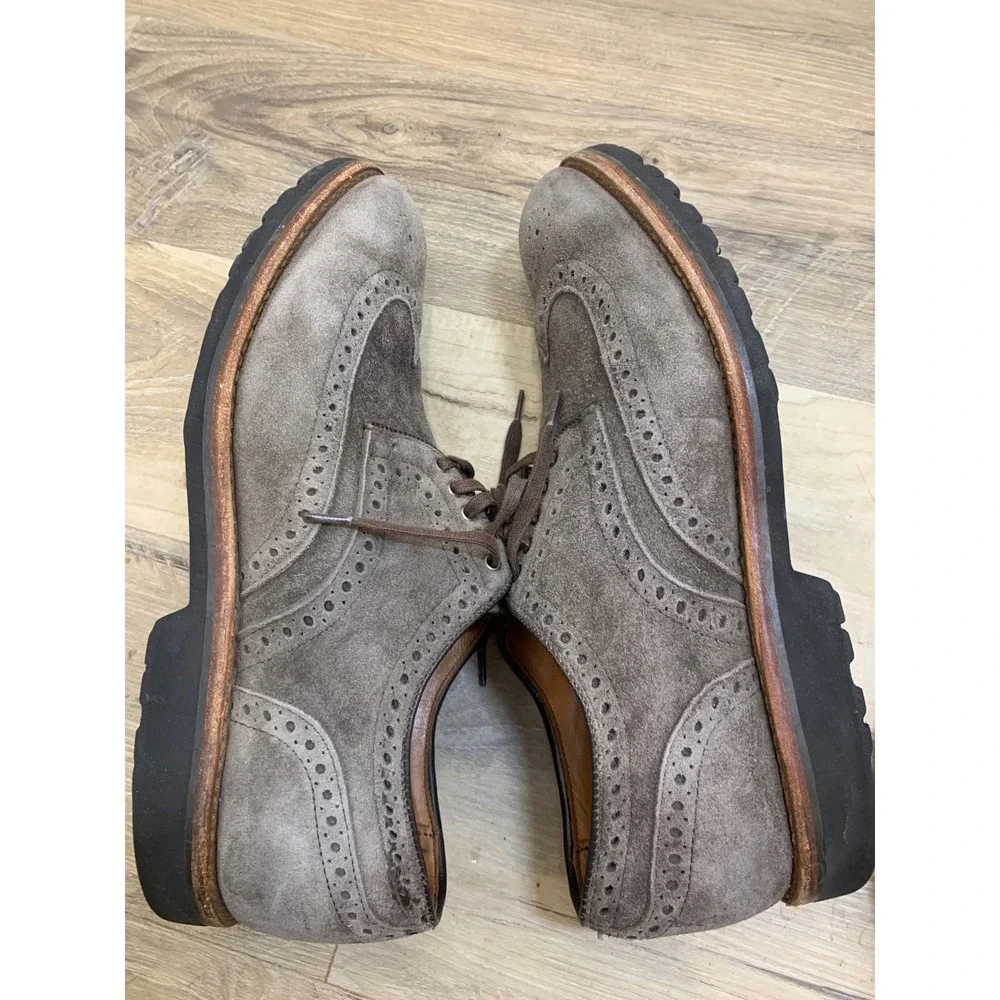 Allen‎ Edmonds Tate 10.5 D Suede Wingtip Brogue Lug Sole Grey Mens Shoes